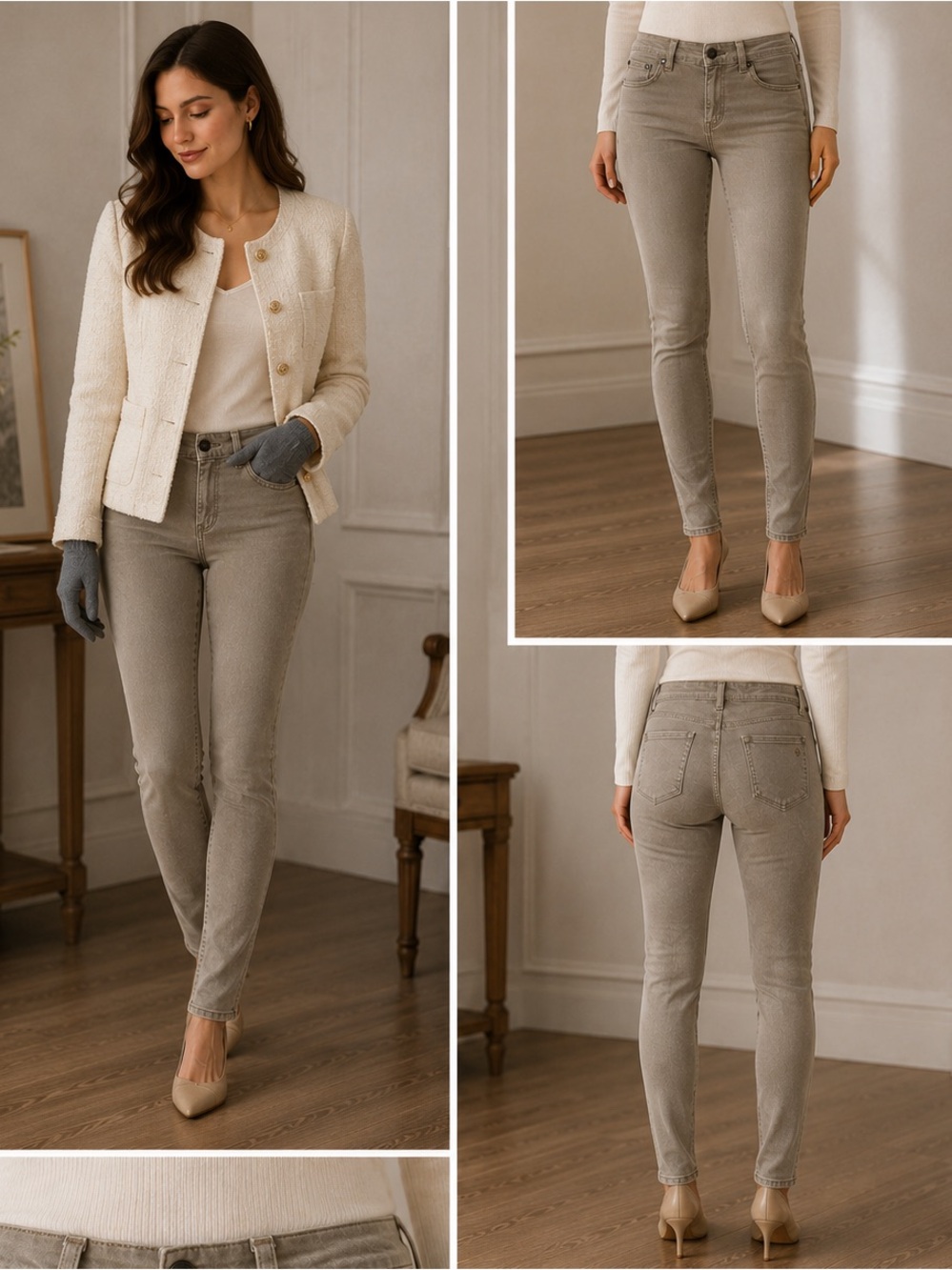 Neutral Taupe Slim Straight Jeans